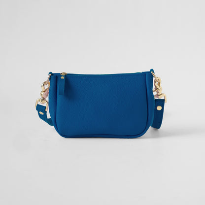 Blue Italian Pebbled Mini Crossbody Bag