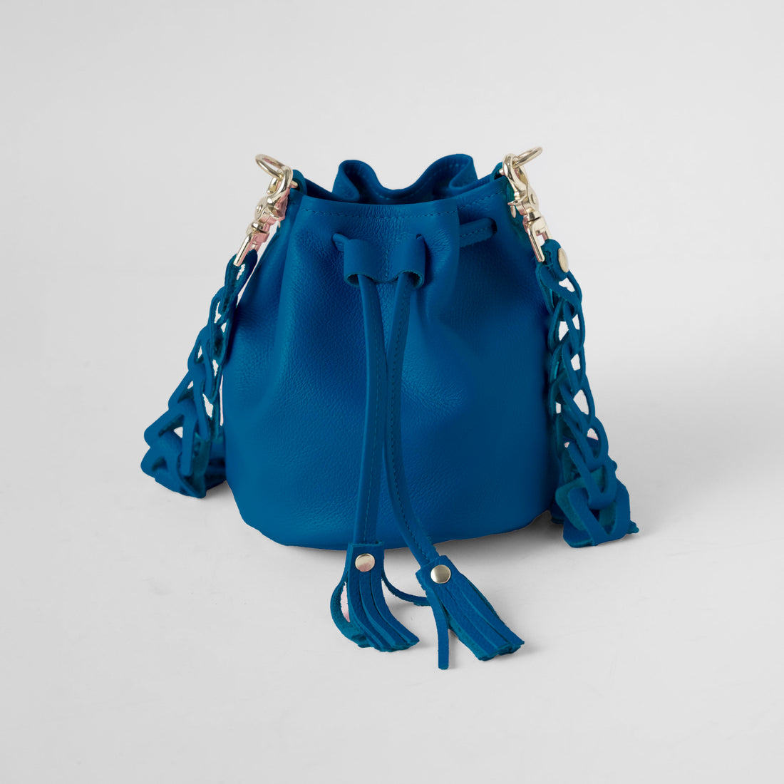 Blue Italian Pebbled Mini Bucket Bag