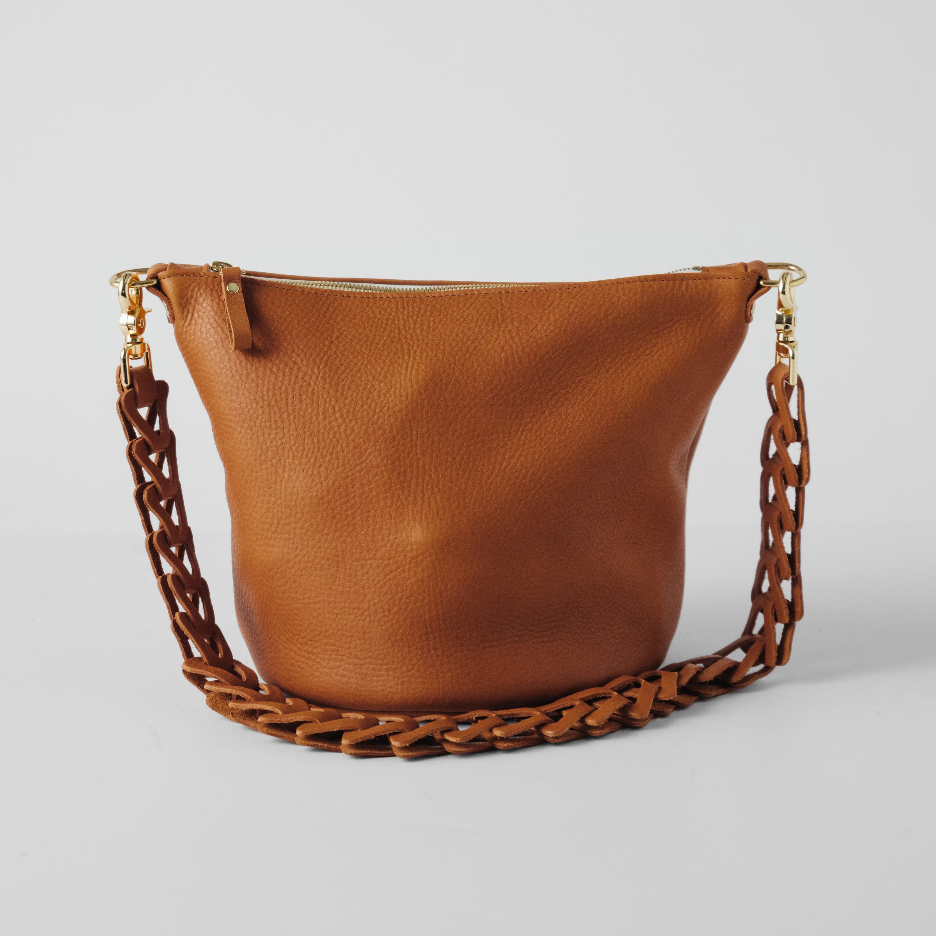 Cognac Cypress Zip-Top Bucket Bag