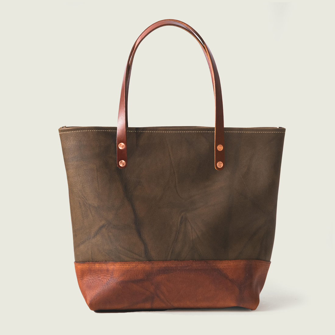 Olive &amp; Tan Crunch Panel Tote