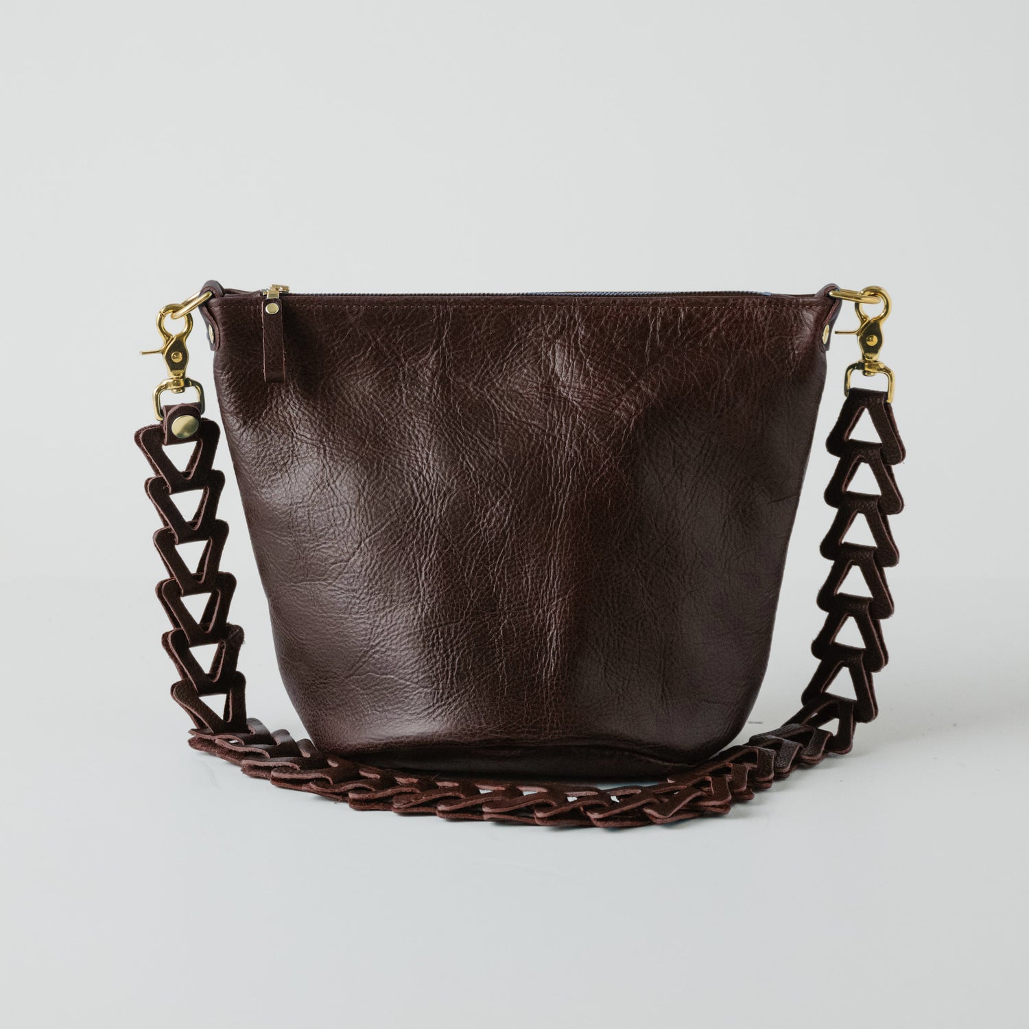 Dark Brown Bulldog Zip-Top Bucket Bag