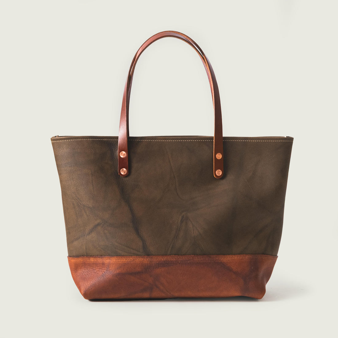 Olive &amp; Tan Crunch  East West Panel Tote