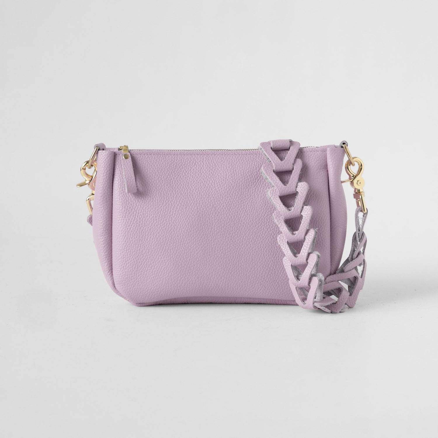 Lilac Italian Pebbled Medium Crossbody Bag