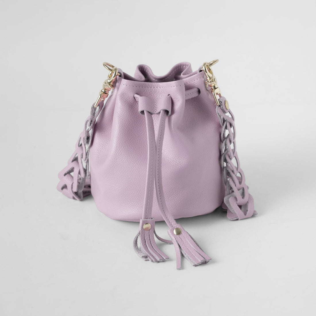 Lilac Italian Pebbled Mini Bucket Bag