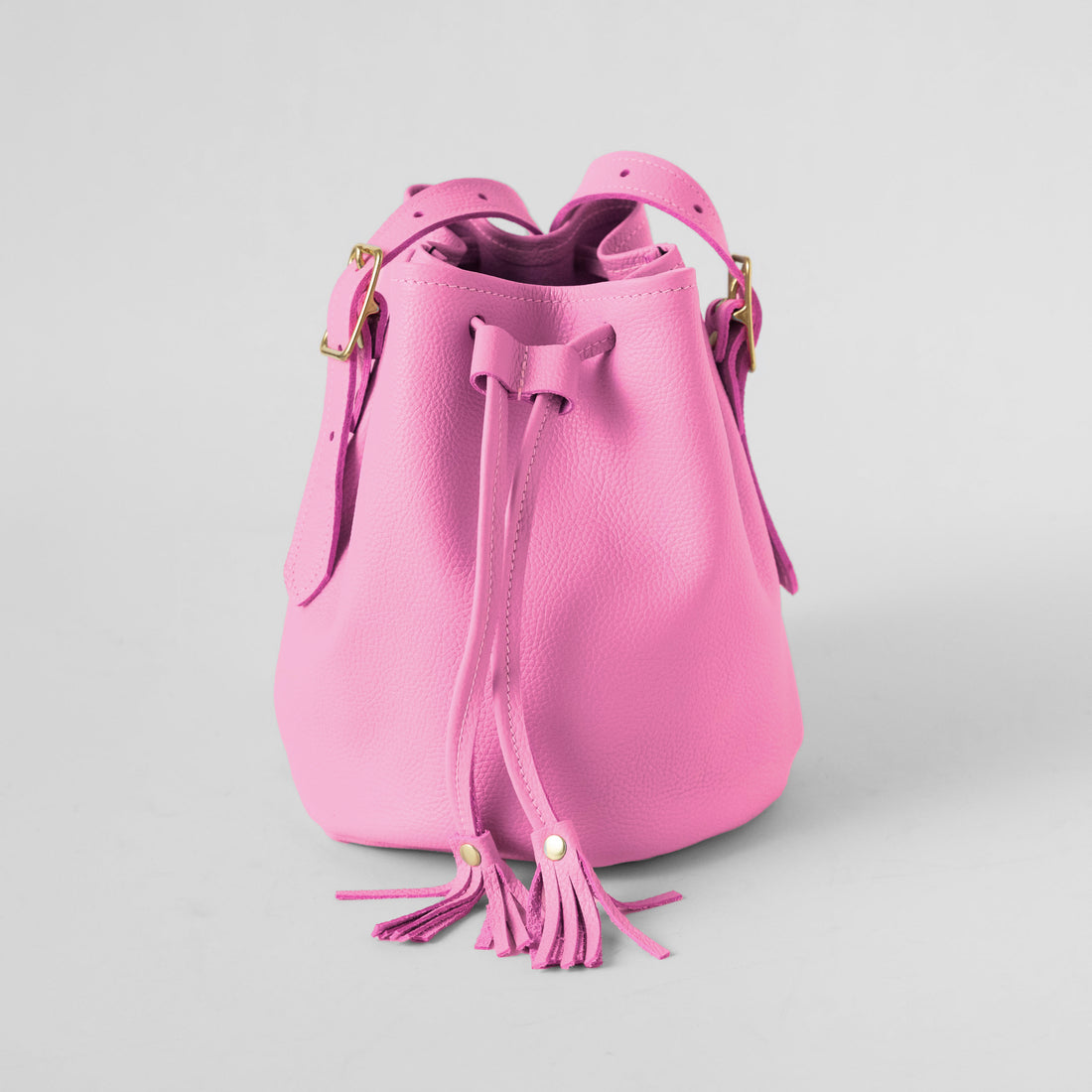 Pink Italian Pebbled Bucket Bag