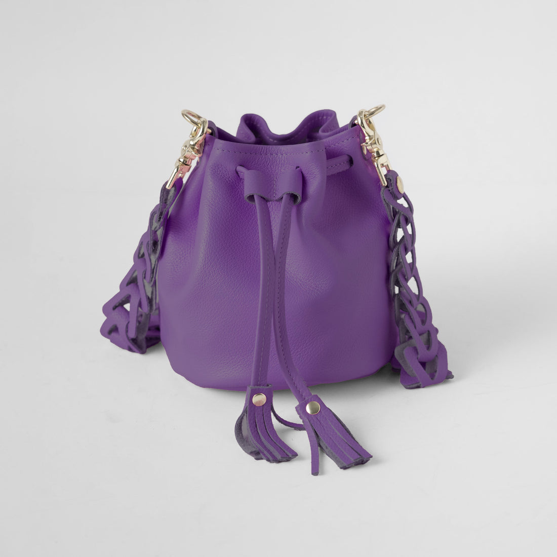 Purple Italian Pebbled Mini Bucket Bag