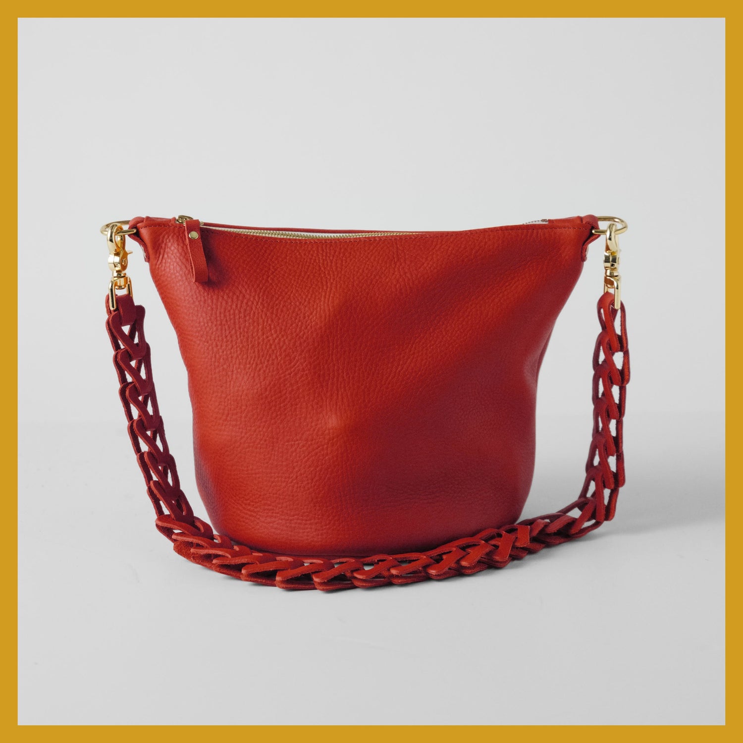 Scratch-and-Dent Red Cypress Zip-Top Bucket Bag