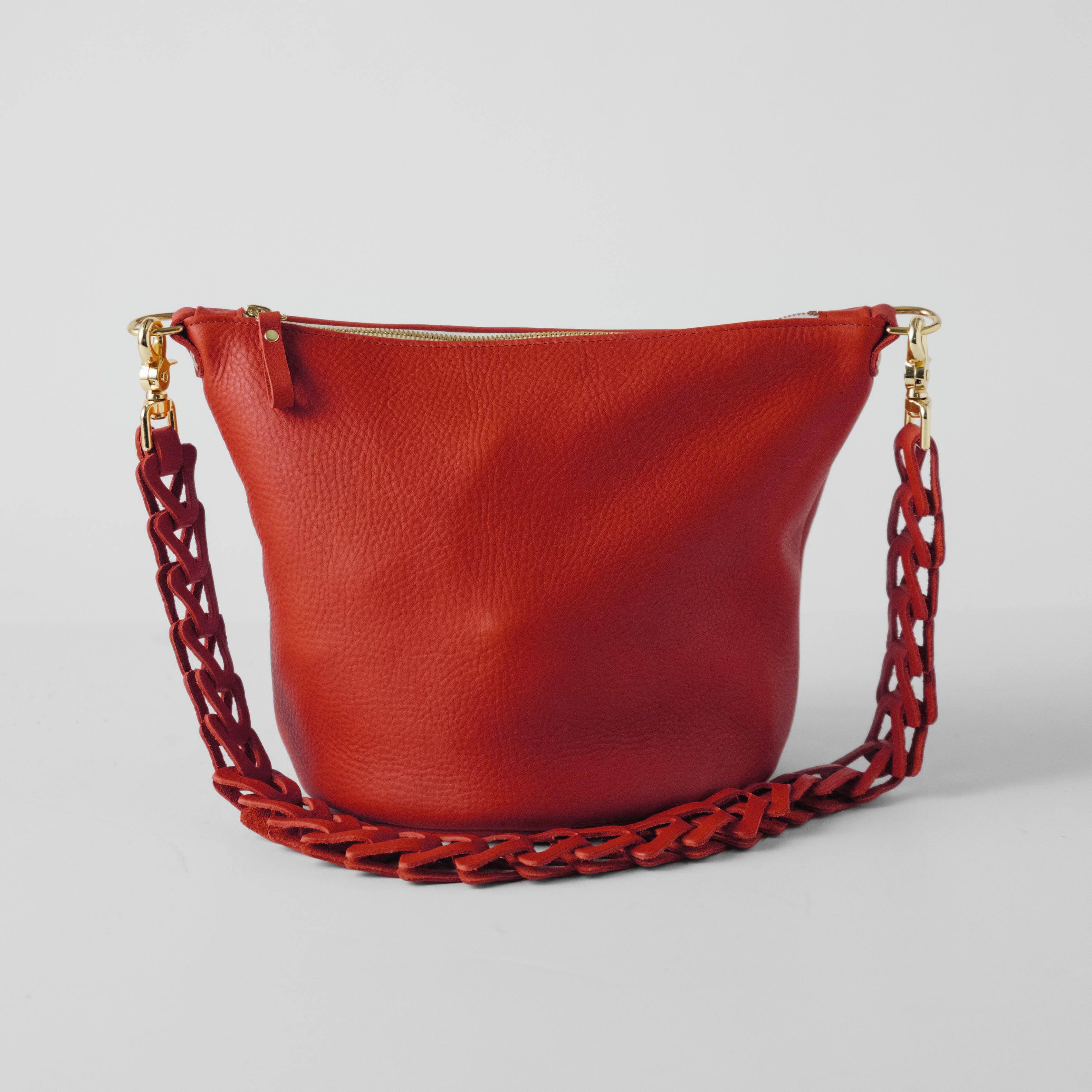 Red Cypress Zip-Top Bucket Bag