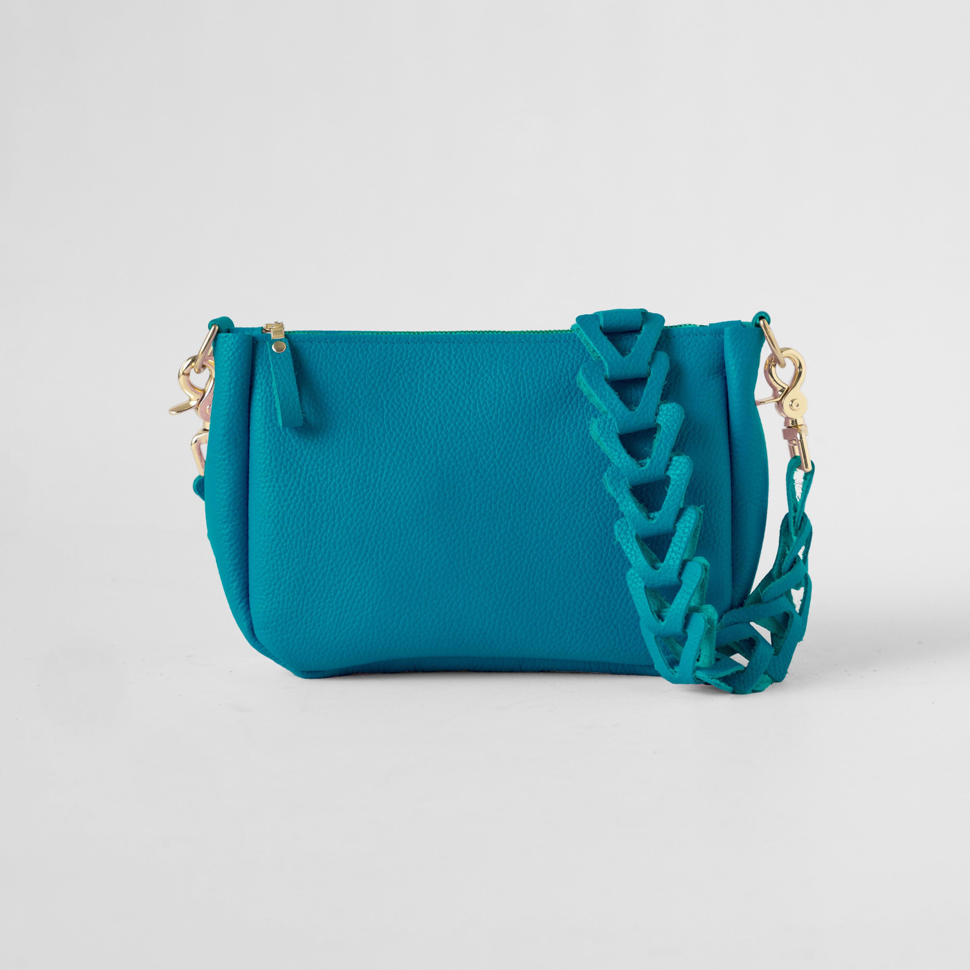 Turquoise Italian Pebbled Medium Crossbody Bag