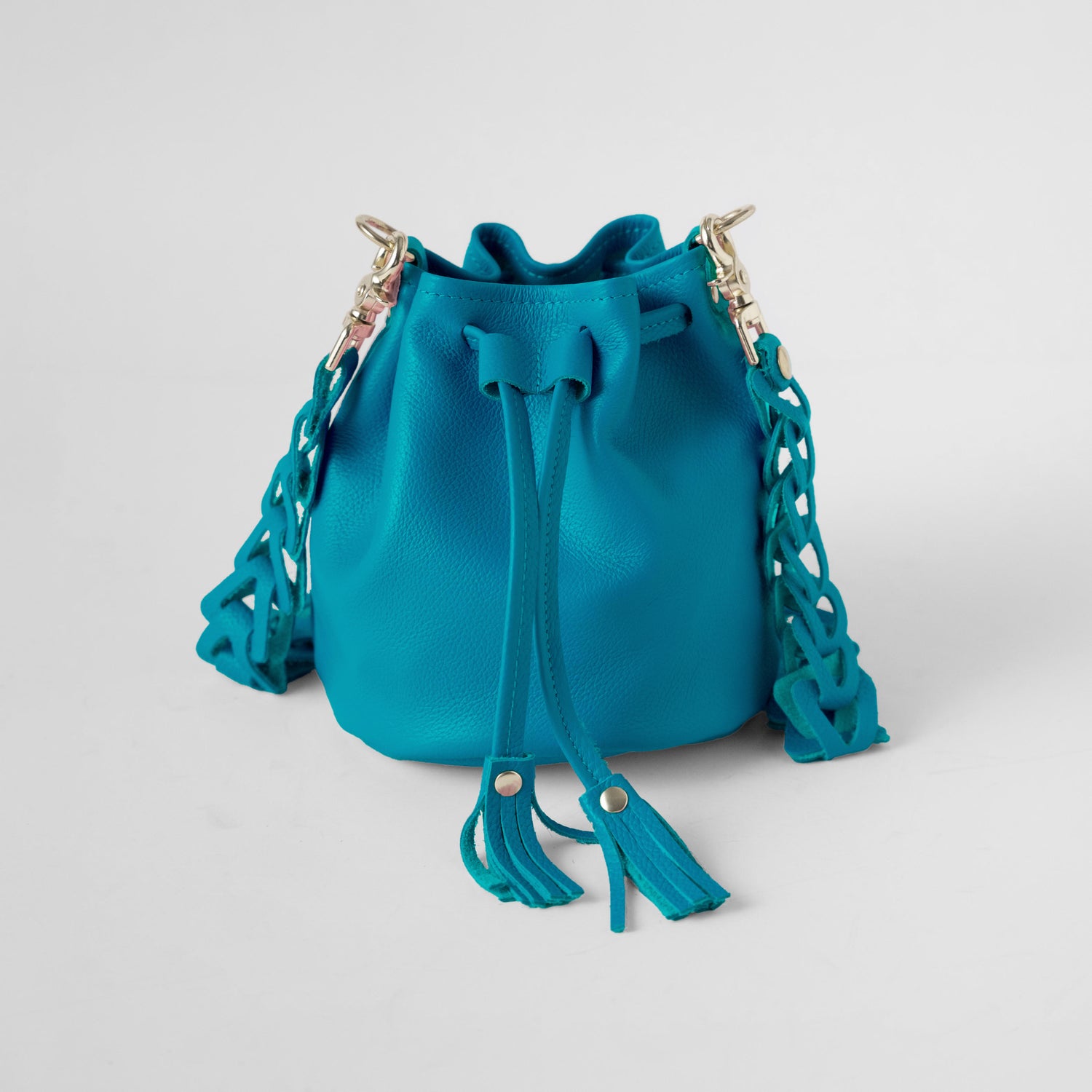 Turquoise Italian Pebbled Mini Bucket Bag