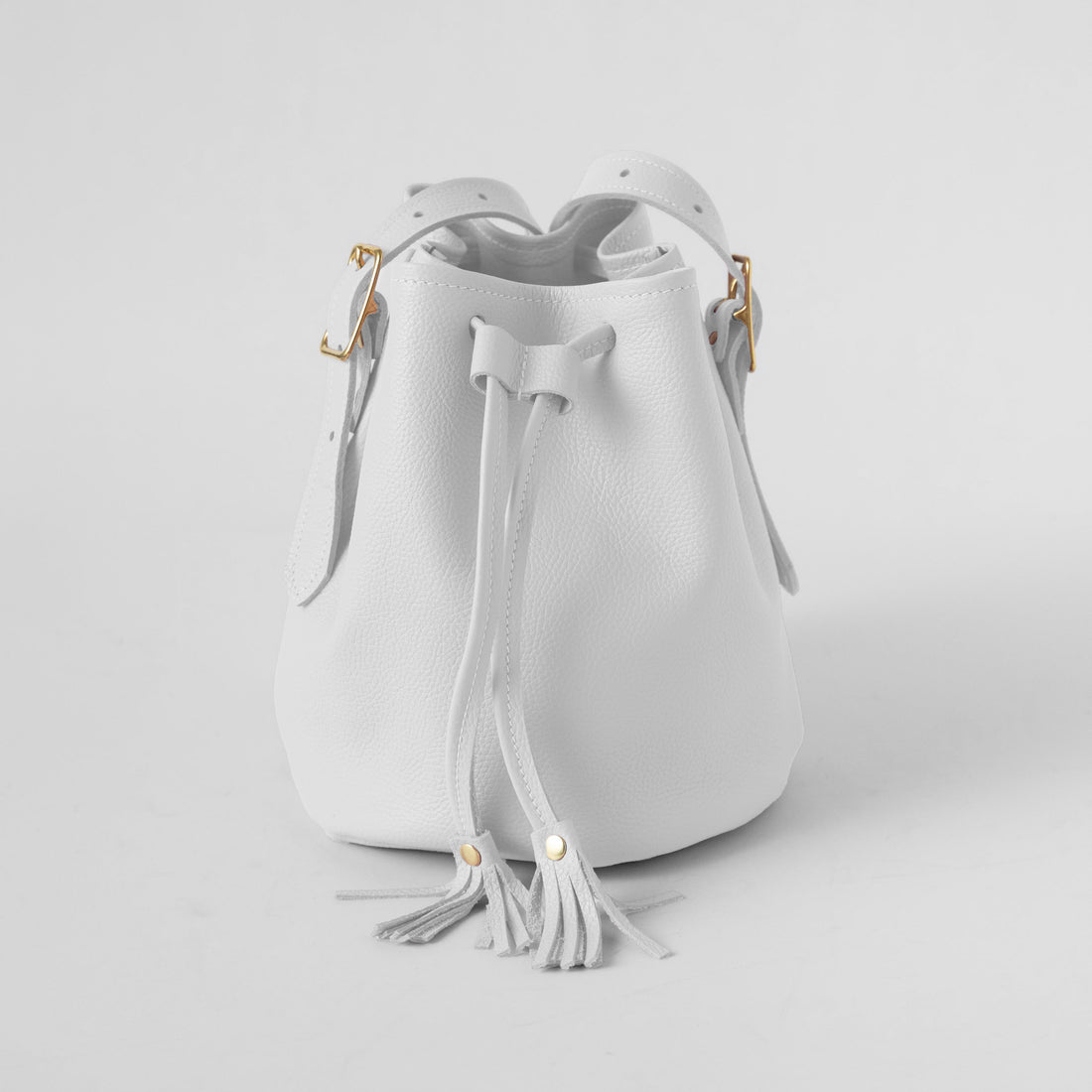 White Italian Pebbled Bucket Bag