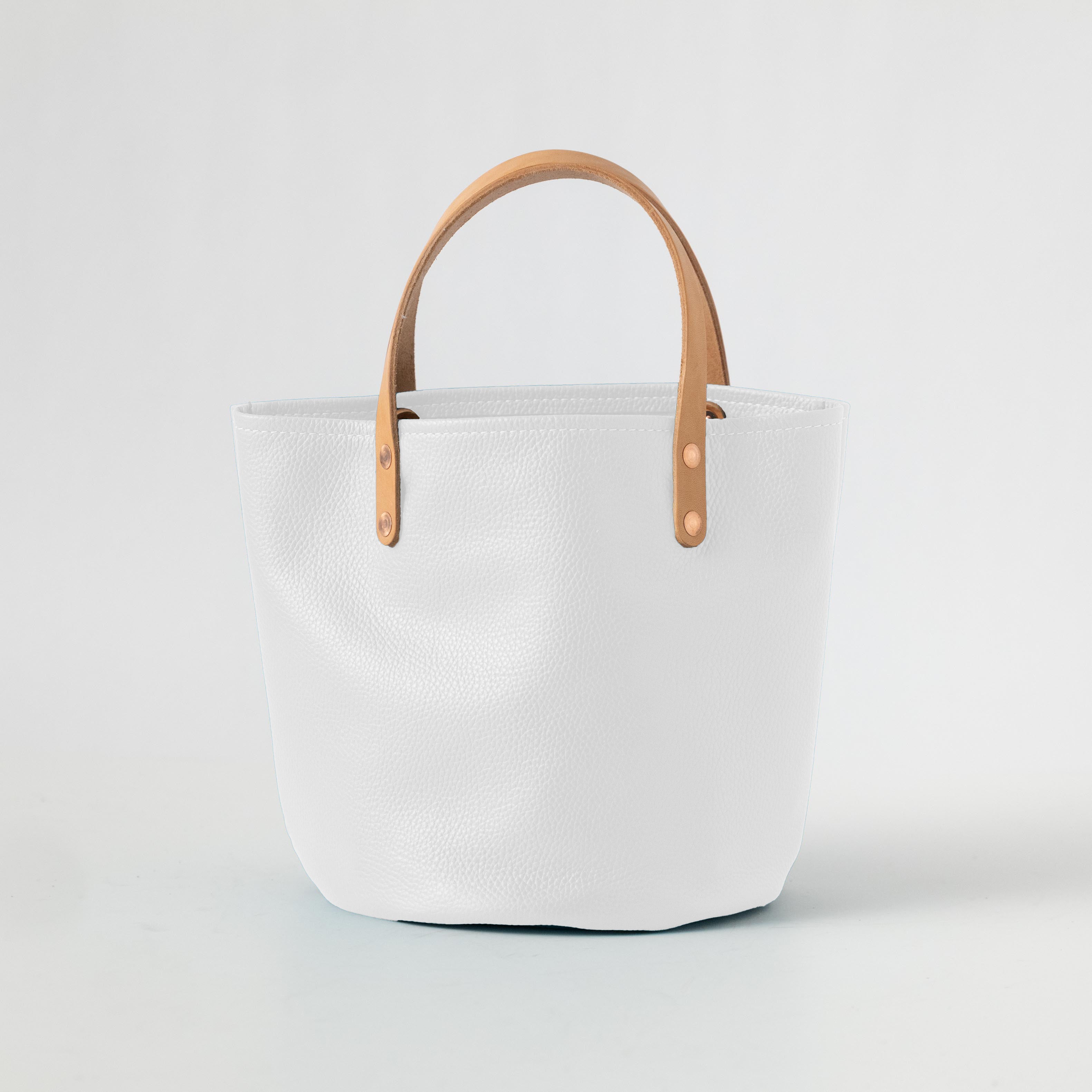 White Italian Pebbled Bucket Tote