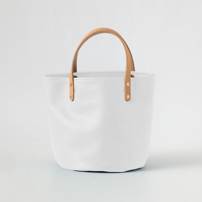 White Italian Pebbled Bucket Tote