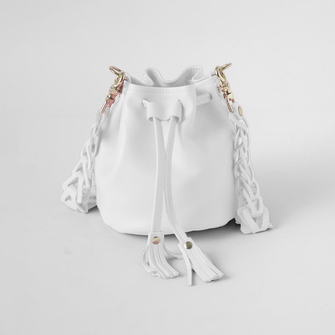 White Italian Pebbled Mini Bucket Bag