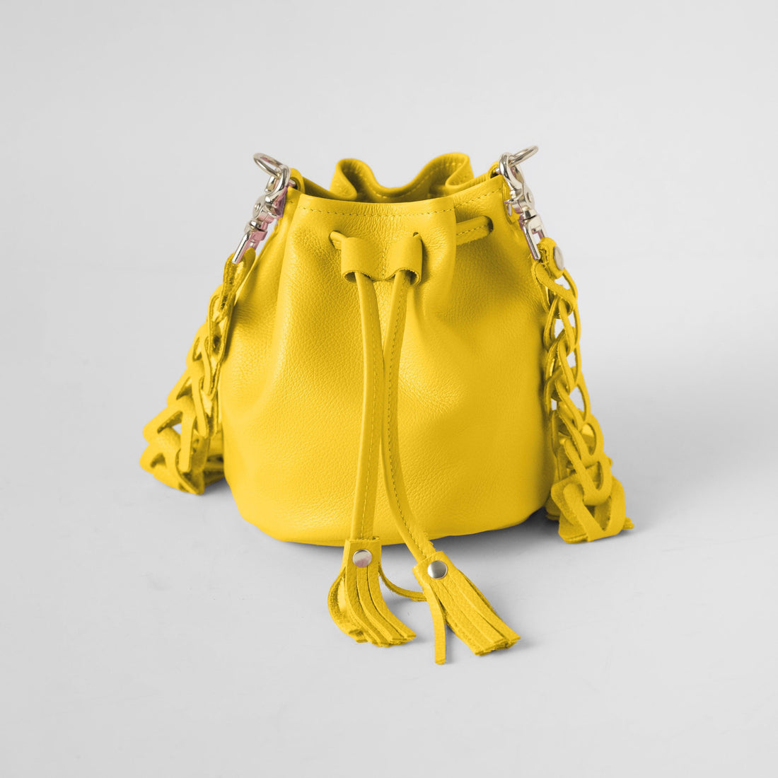 Yellow Italian Pebbled Mini Bucket Bag