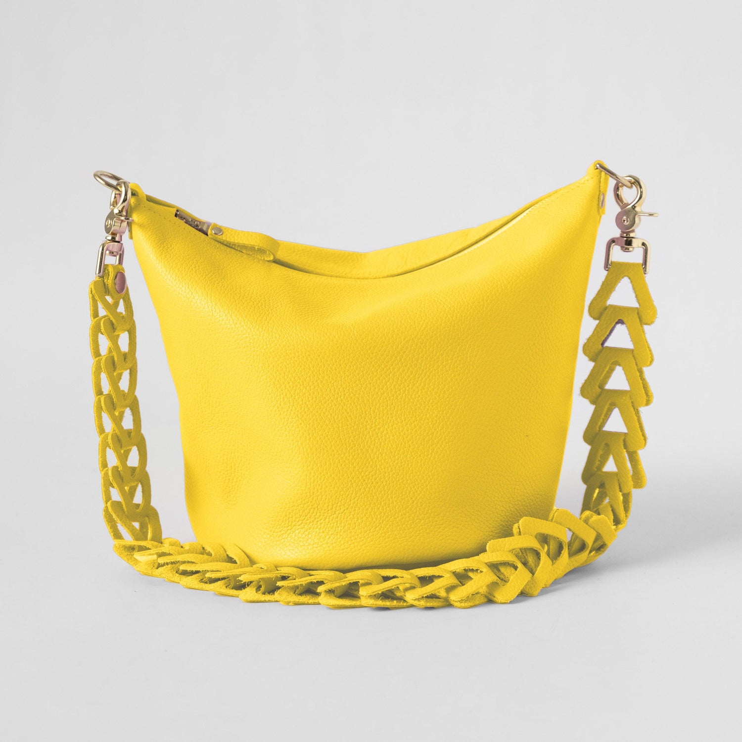 Yellow Italian Pebbled Zip-Top Bucket Bag