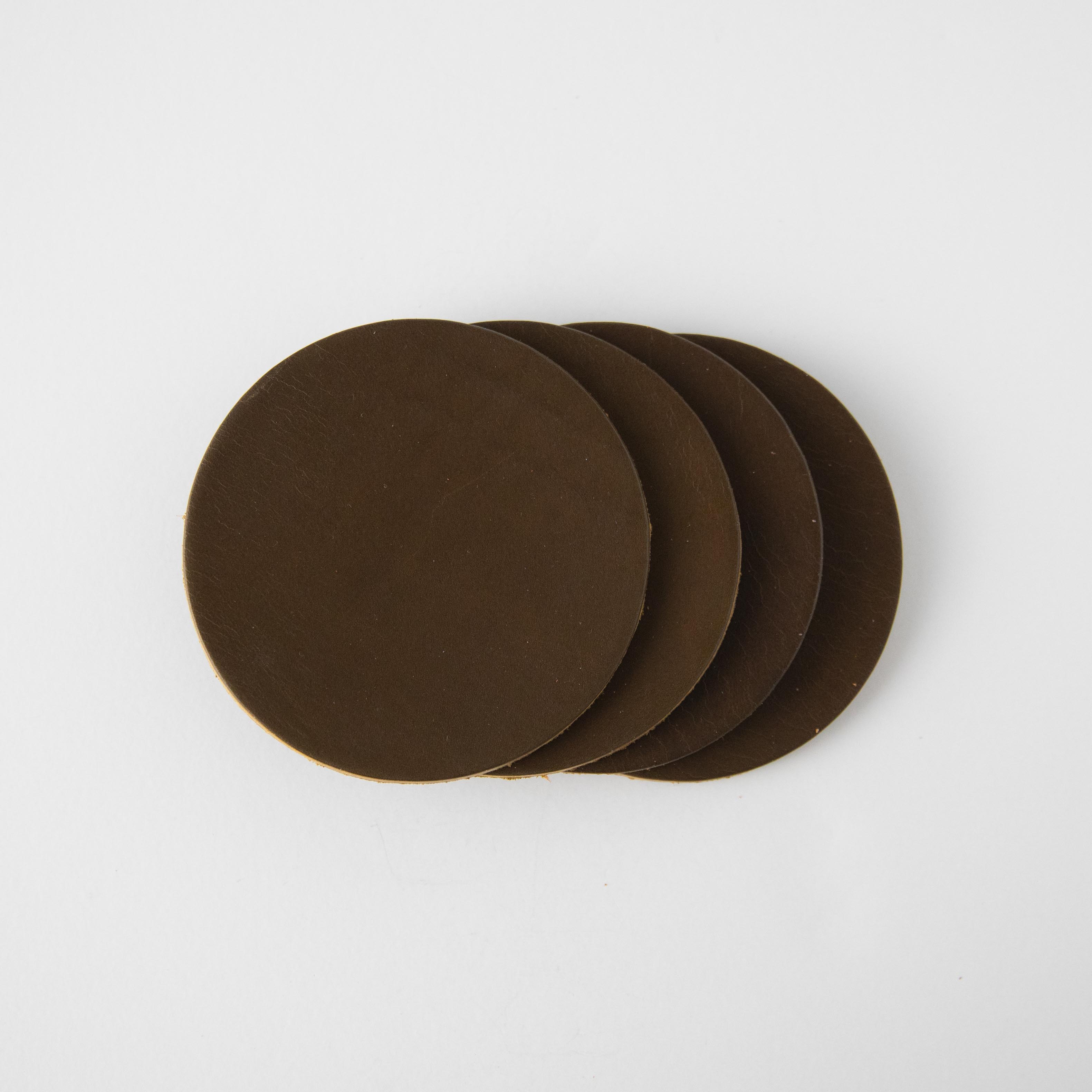 Olive Green Leather Coasters | custom leather coaster set by KMM & Co.