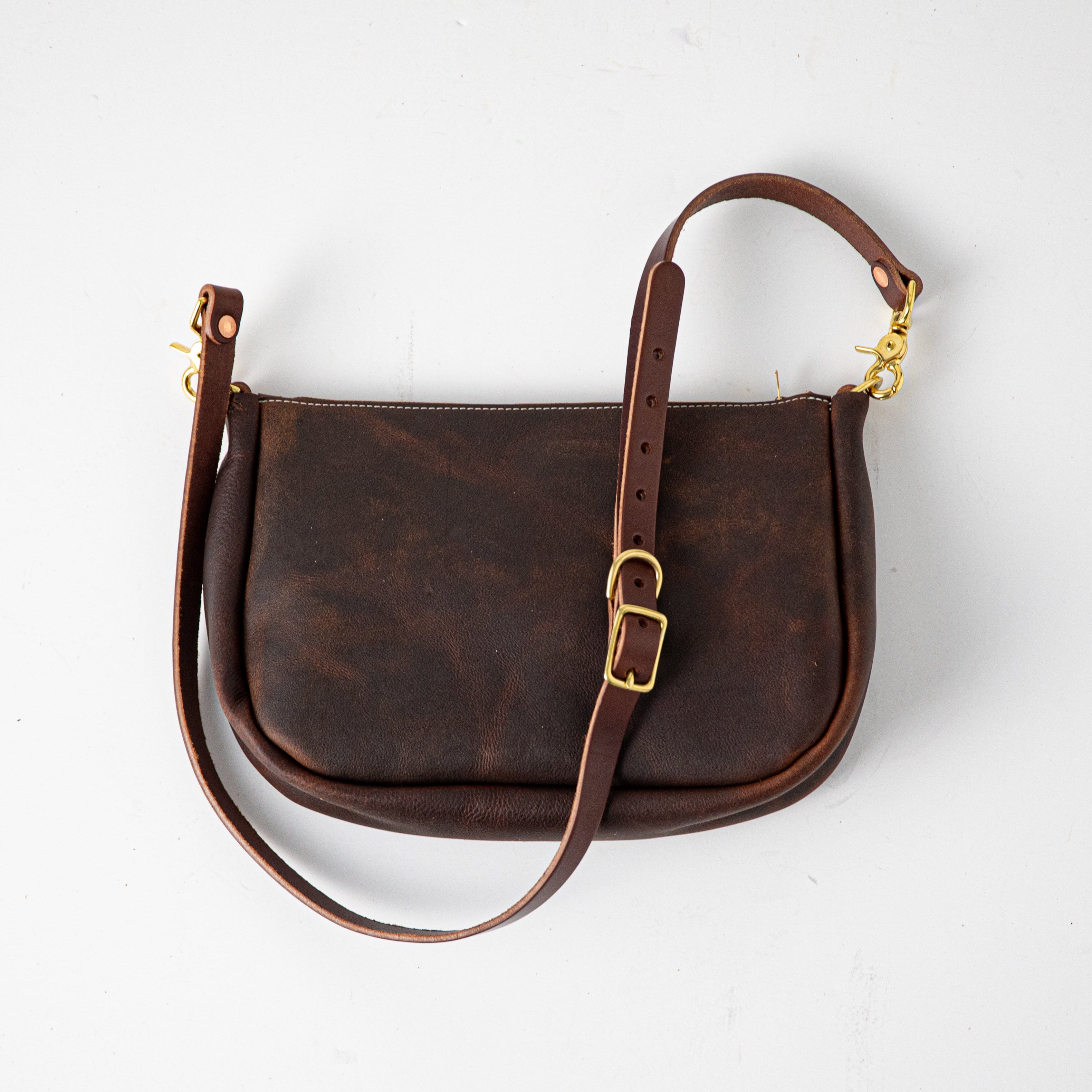 Handmade Leather Crossbody Handbag-Ecuador, Dark Brown Leather Purse, Boho Purse Indigenous Hand Made Natural / 6x10 Inches
