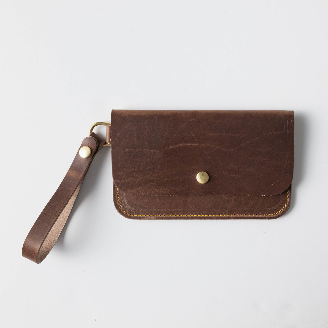 English Tan Leather ID Keychain Wristlet Wallet