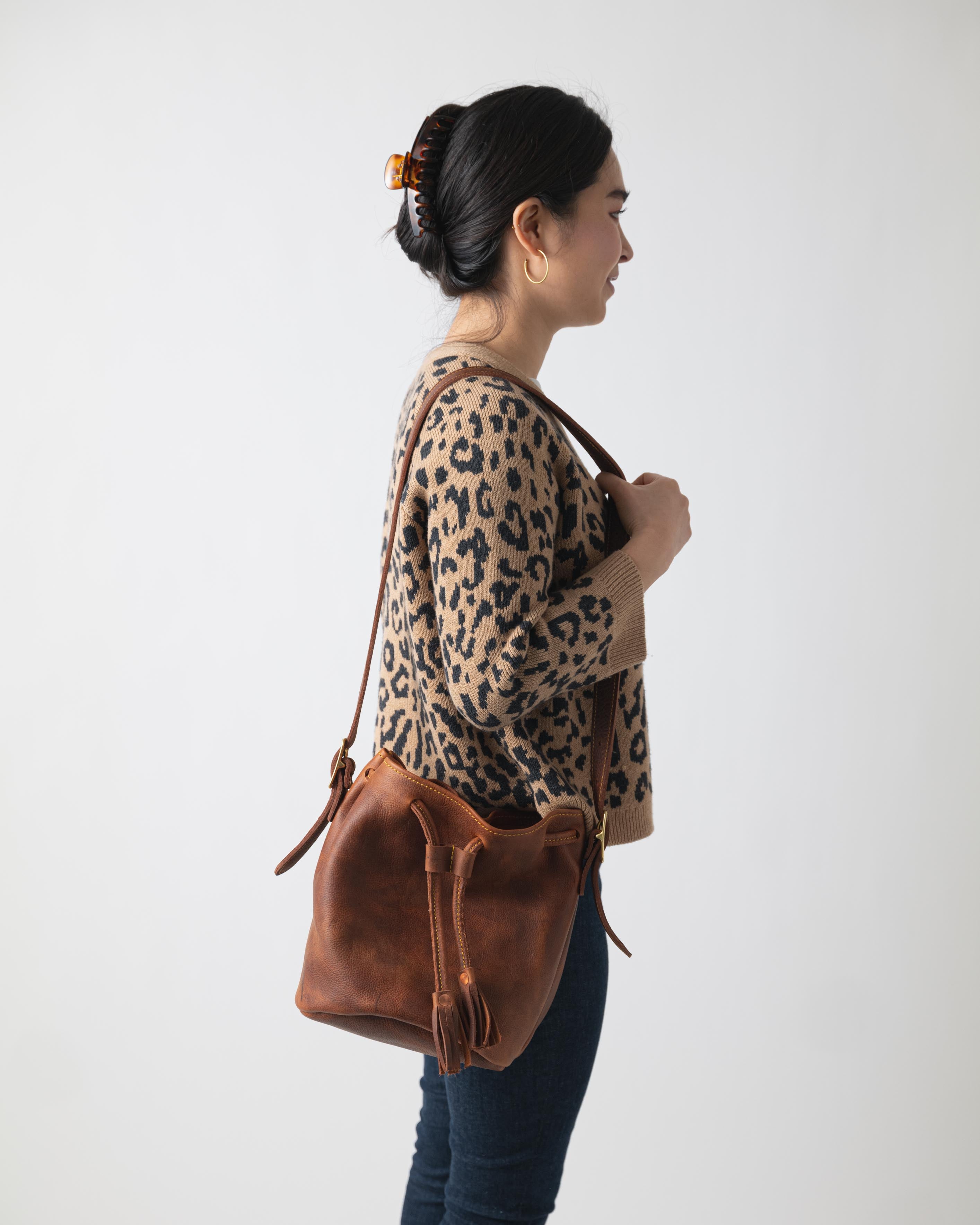 Leather crossbody on sale bucket bag