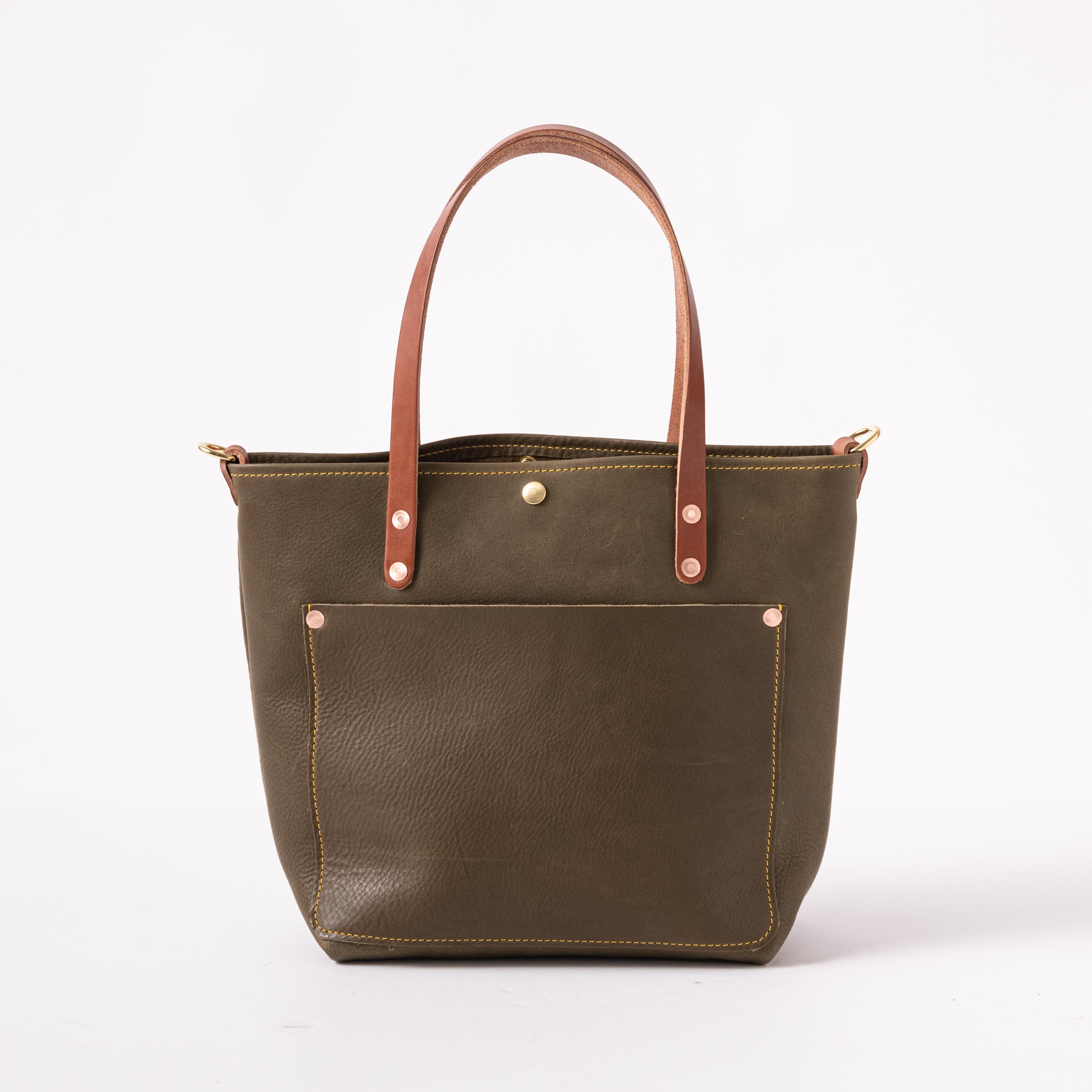 Leather Tote Bag: Olive Cypress Mini Tote | leather bags by KMM & Co.