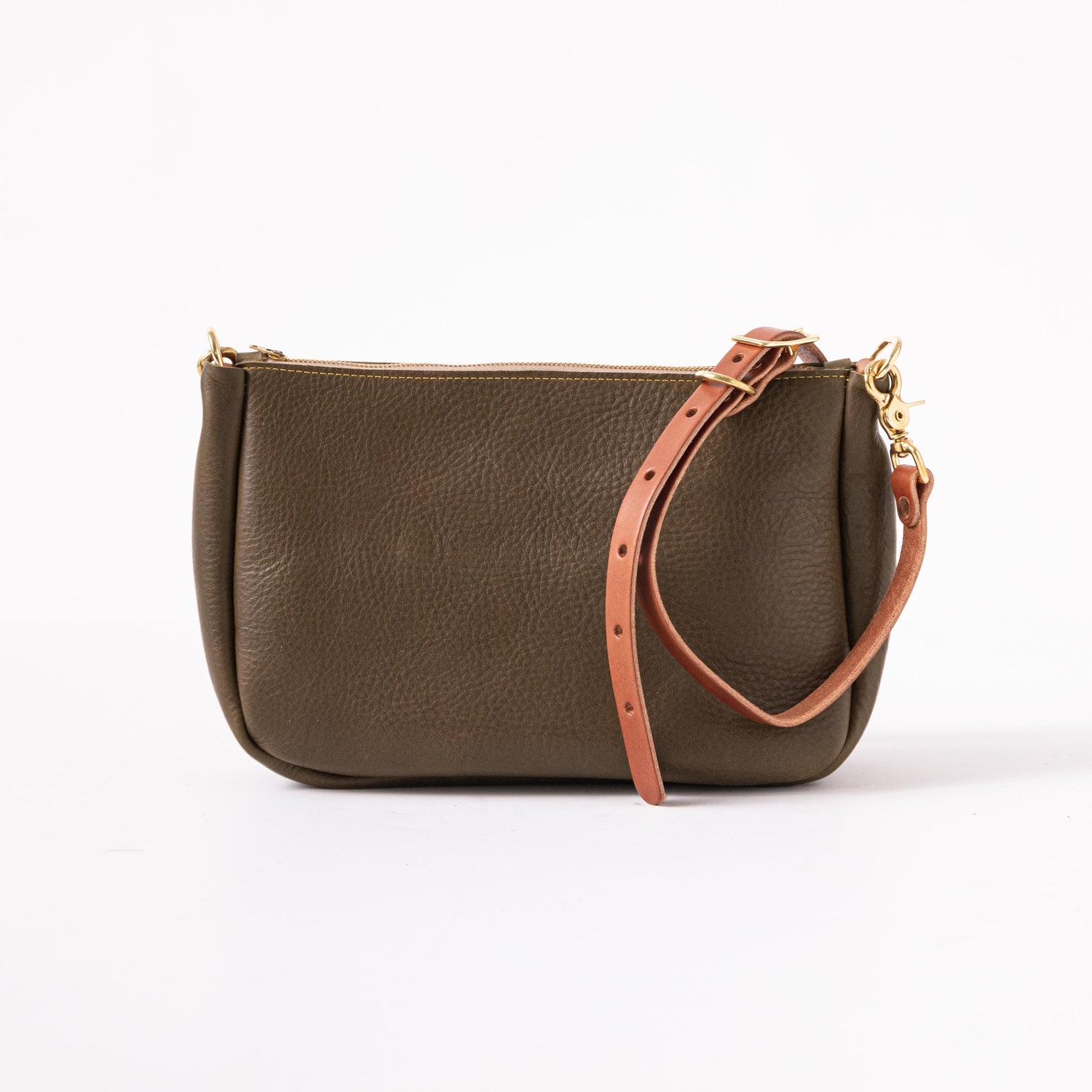 Cognac Cypress Small Zip Pouch | Leather Clutch Bag at KMM & Co. No